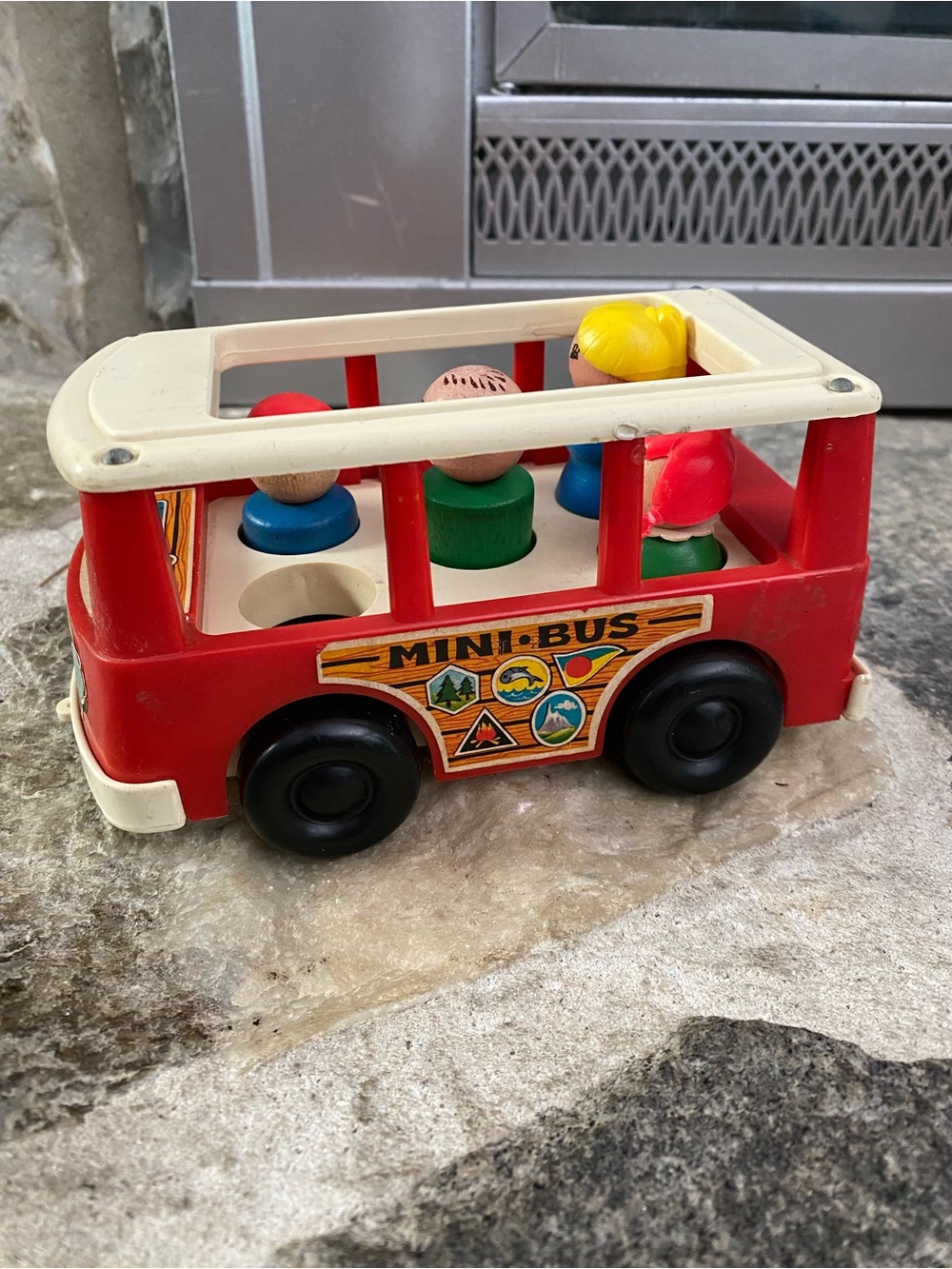 Vintage Fisher Price Mini Bus White Top Little People set